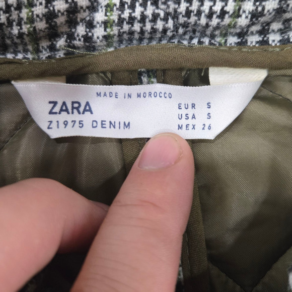 Zara Olive Plaid Quilted Equestrian Riding Jacket with Snap Pockets Size Small - Picture 7 of 13